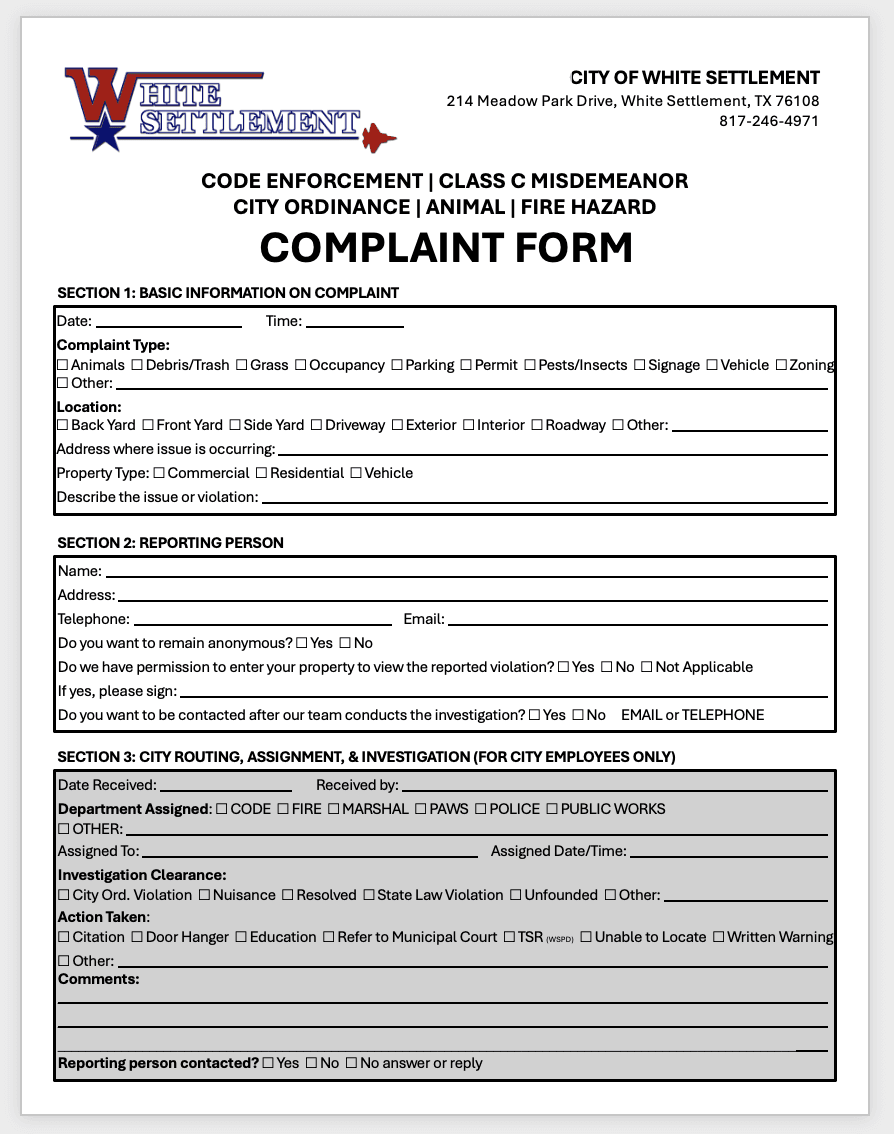 Complaint Form