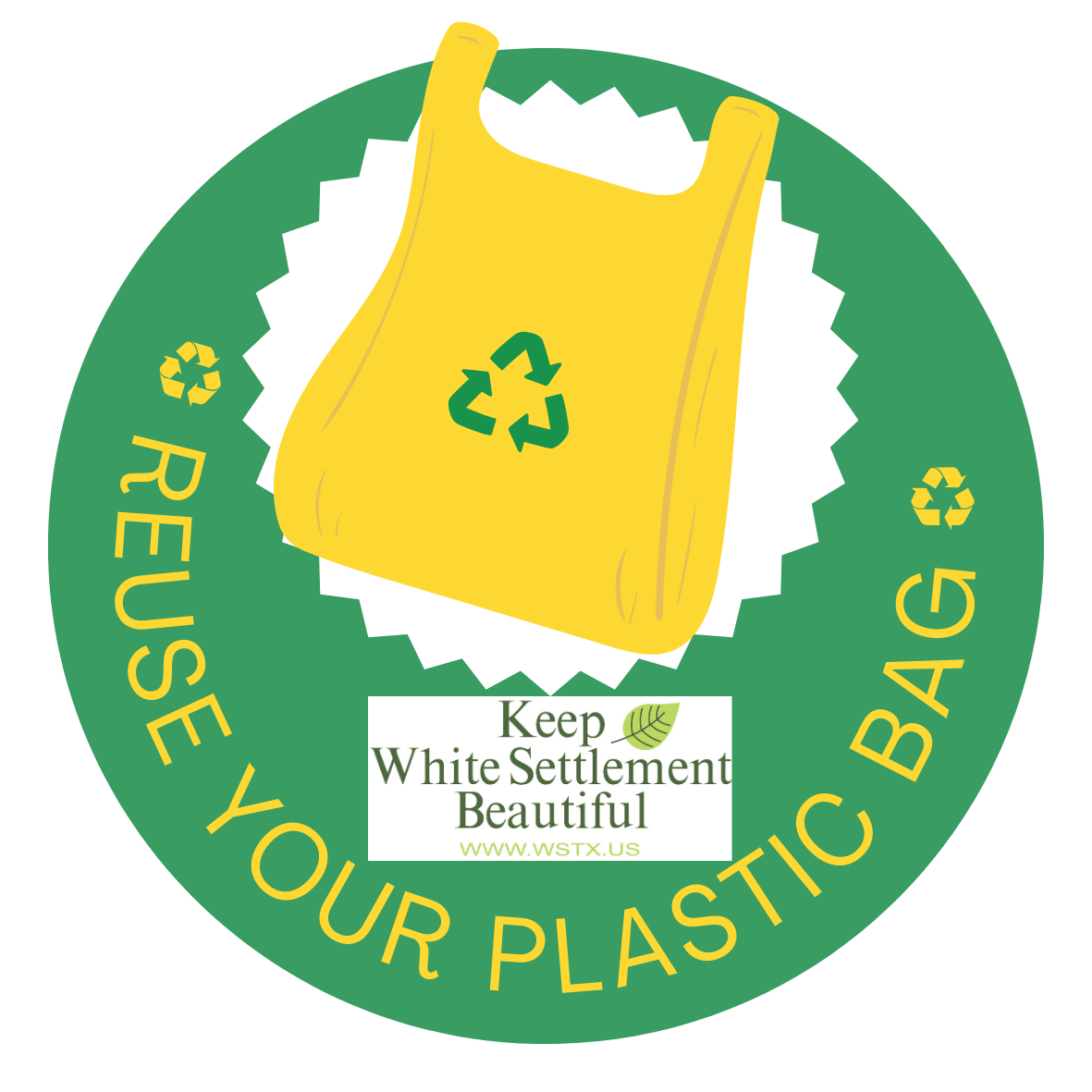 Green And Yellow Illustrative Reuse Your Plastic Bag Circle Sticker